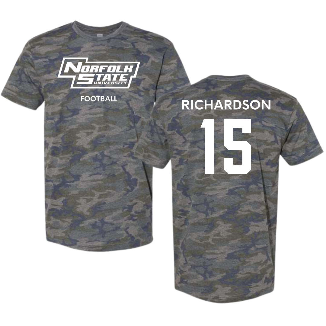 Norfolk State University Football Vintage Camo Tee - #15 AJ Richardson