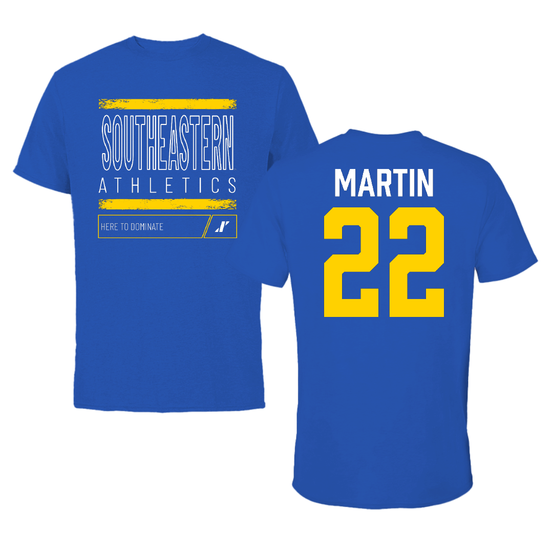 Southeastern Oklahoma State University Football Blue Dominate Tee - #22 Trelyn Martin