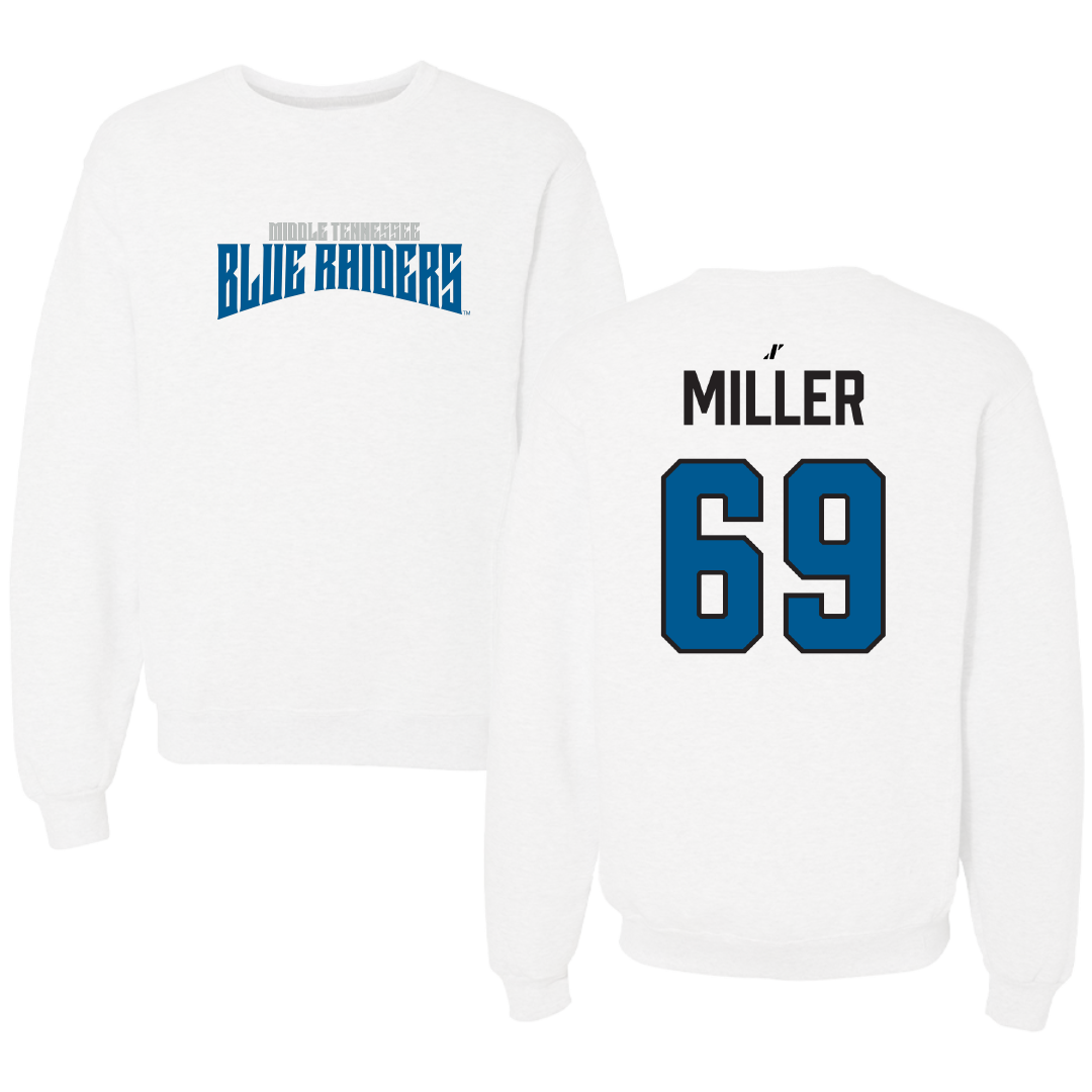 Middle Tennessee State University Football White Classic Crewneck - #69 Marcus Miller
