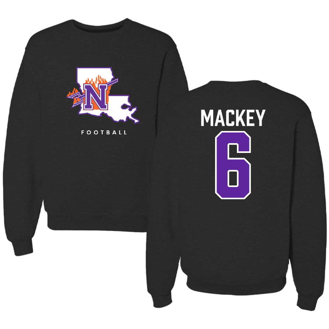 Northwestern State University Football Black Block Crewneck - #6 Kaden Mackey