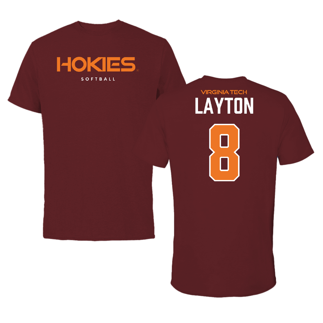 Virginia Tech Softball Maroon Performance Tee - #8 Avery Layton