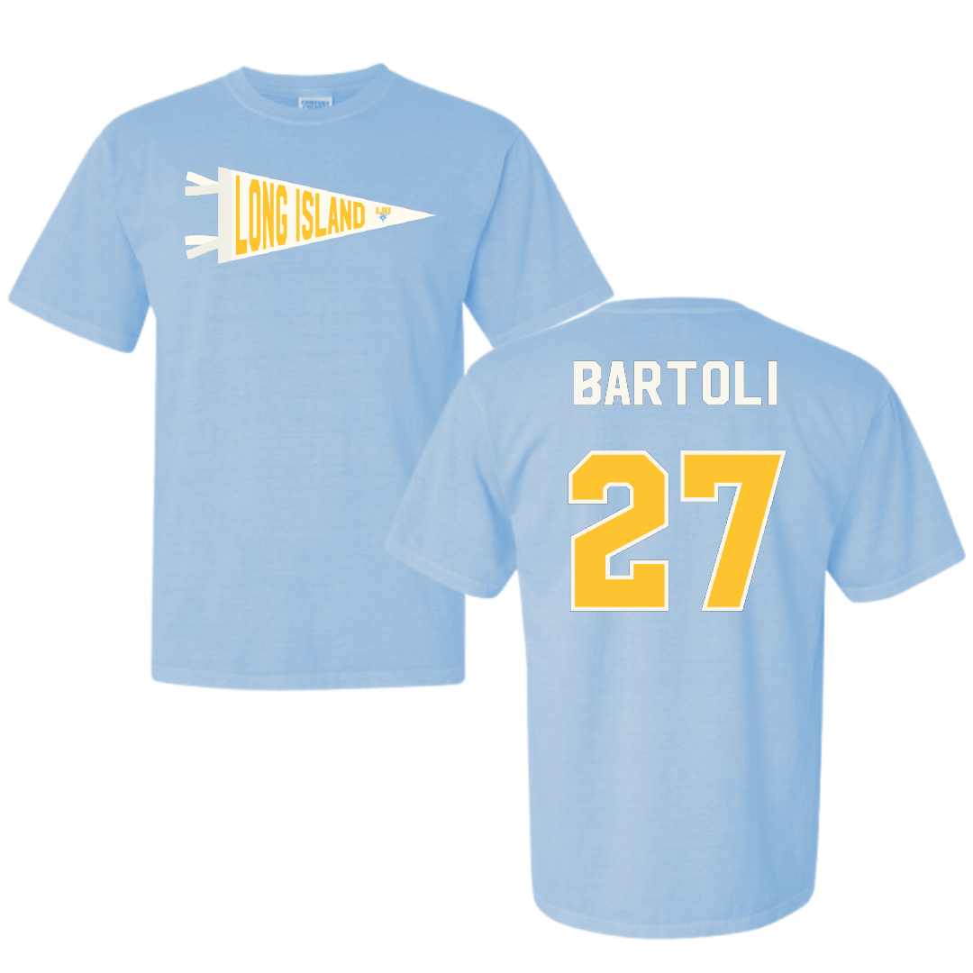 Long Island University Baseball Carolina Blue Pennant Comfort Colors Tee - #27 Will Bartoli