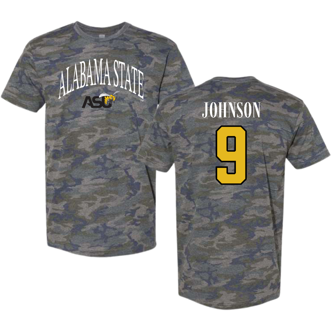 Alabama State University Flag Football Vintage Camo Tee - #9 Tiyanna Johnson