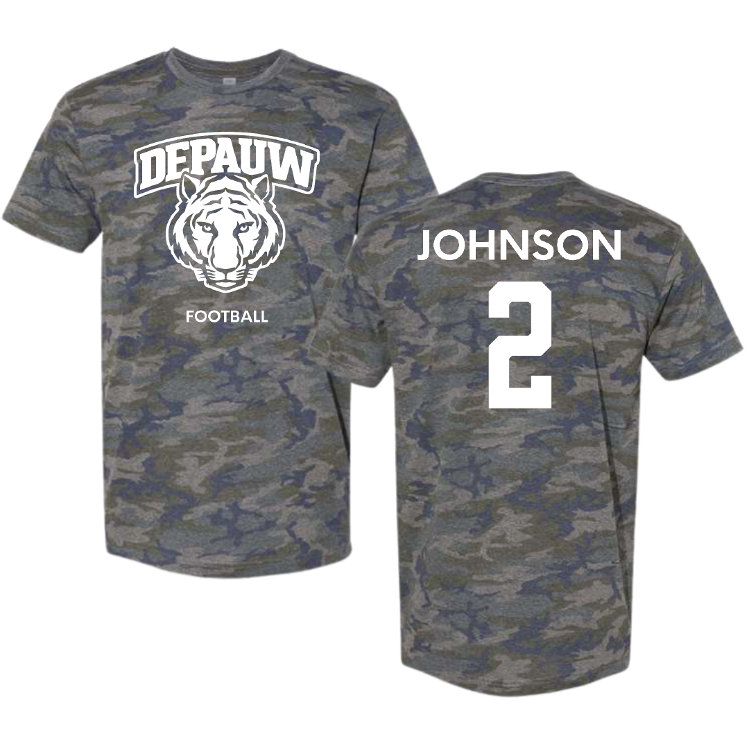 DePauw University Football Vintage Camo Tee - #2 Carson Johnson