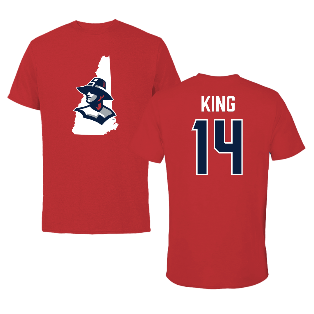 New England College Soccer Red State Tee - #14 Aubrey King