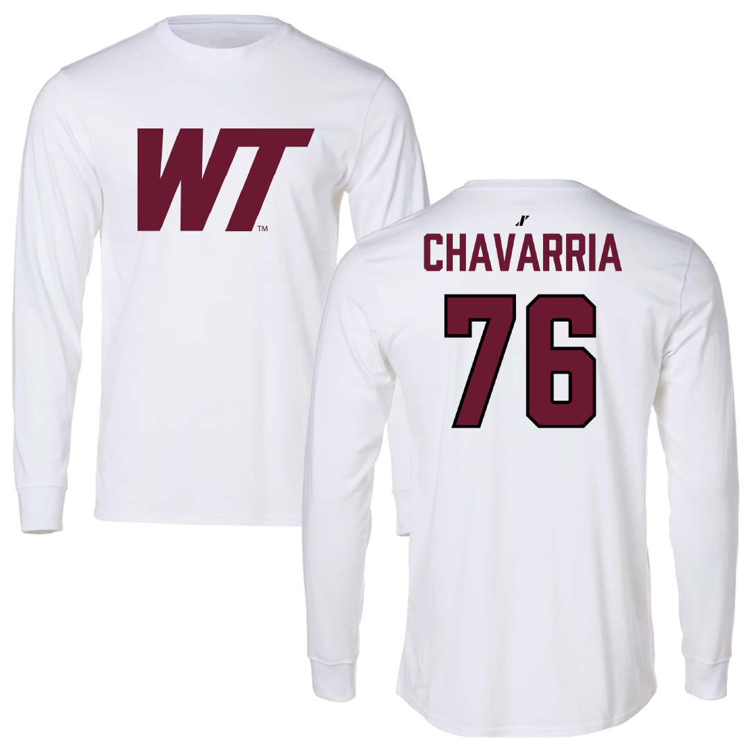 West Texas A&M University Football White Performance Long Sleeve - #76 Luis Chavarria