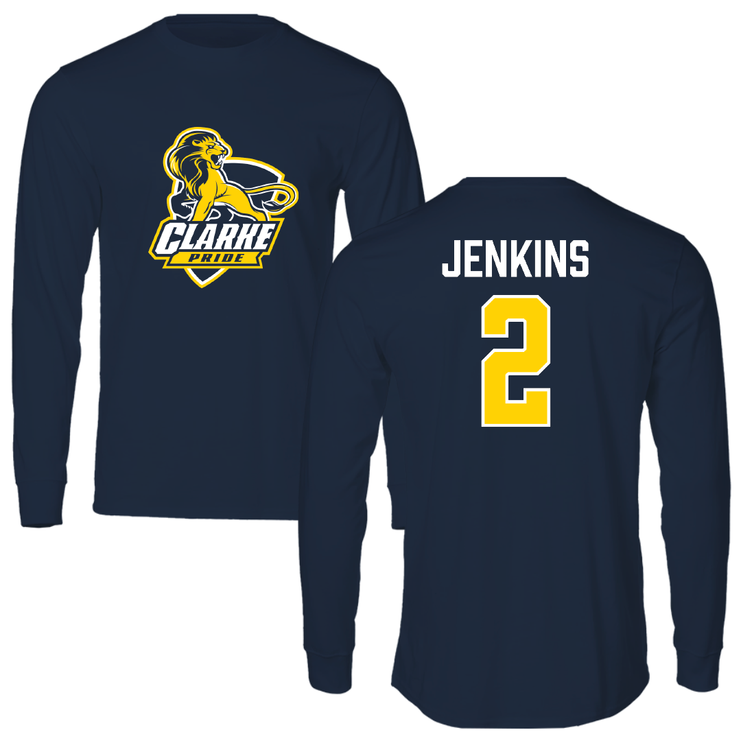 Clarke University Football Navy Performance Long Sleeve - #2 Jasper Jenkins