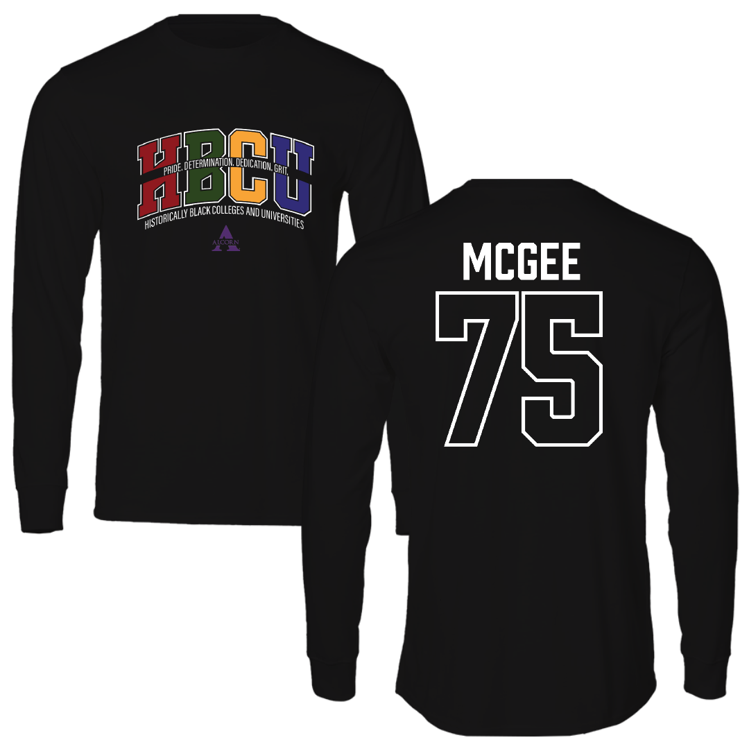Alcorn State University Football Black HBCU Performance Long Sleeve - #75 JaJuan McGee