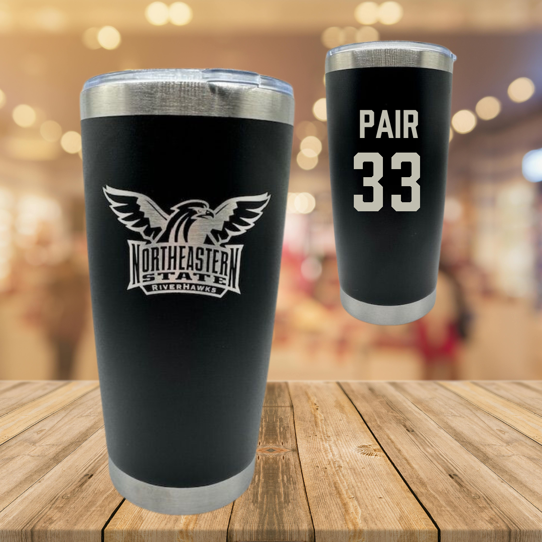 Northeastern State University Baseball Black Stainless Steel Tumbler - #33 Chase Pair
