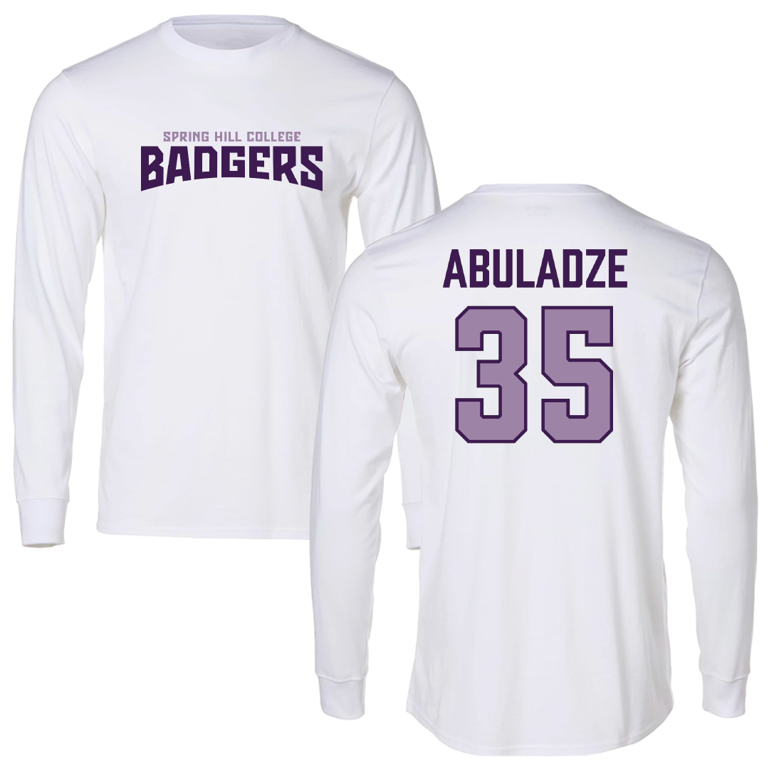 Spring Hill College Basketball (M) White Classic Performance Long Sleeve - #35 Nikoloz Abuladze