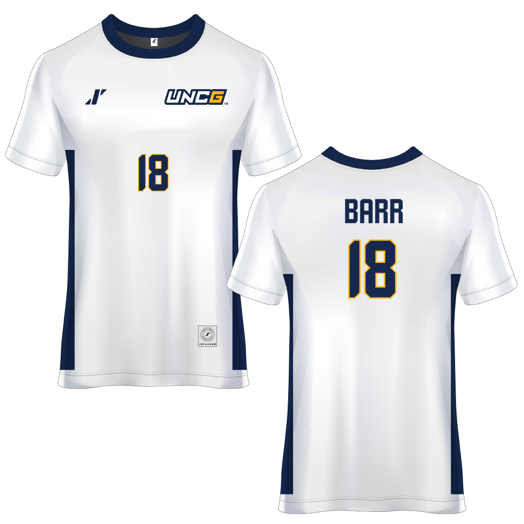 UNC Greensboro White Soccer Jersey - #18 Avery Barr