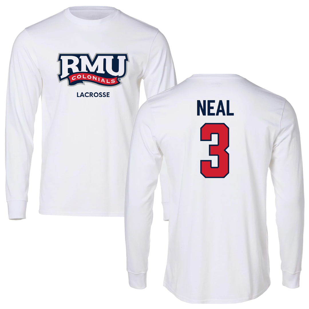 Robert Morris University Lacrosse (M) White Performance Long Sleeve - #3 Torin Neal