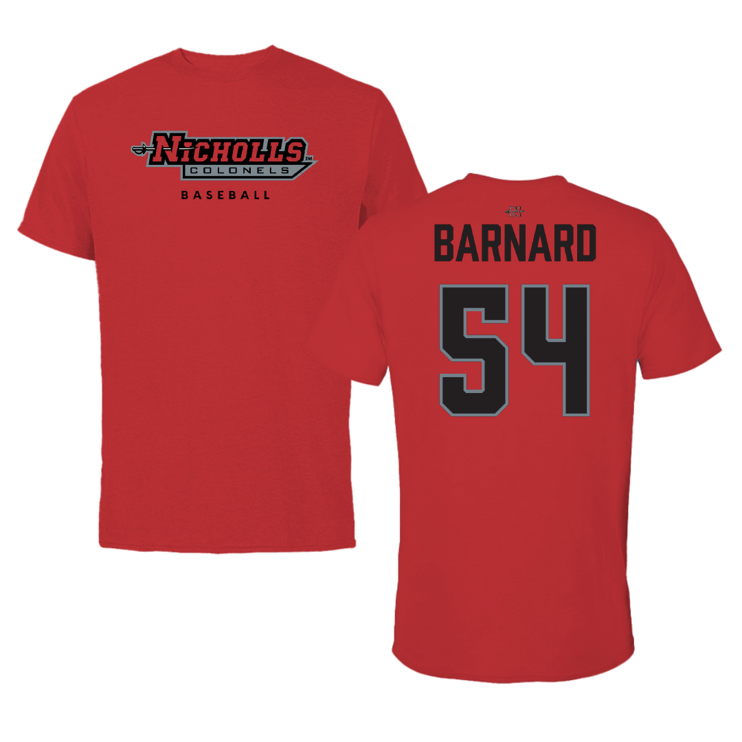 Nicholls State University Baseball Red Tee - #54 Reeves Barnard