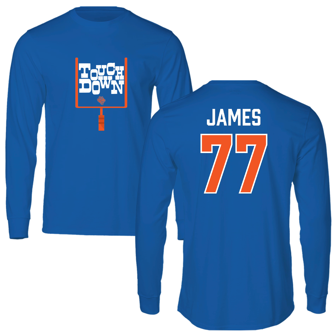 Savannah State University Football Blue Touchdown Performance Long Sleeve - #77 Justyn James