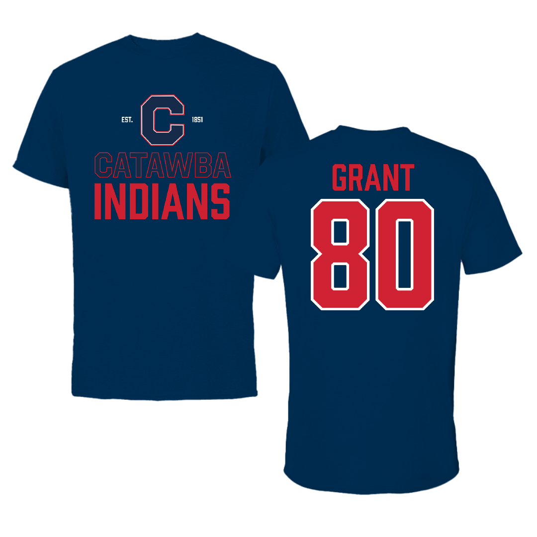 Catawba College Football Navy General Tee - #80 Derek Grant