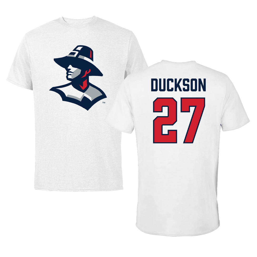 New England College Ice Hockey White Tee - #27 Dylan Duckson