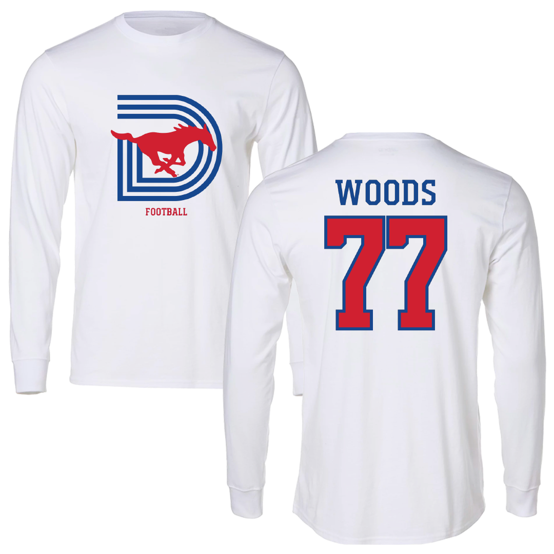 Southern Methodist University Football White Performance Long Sleeve - #77 Alex Woods