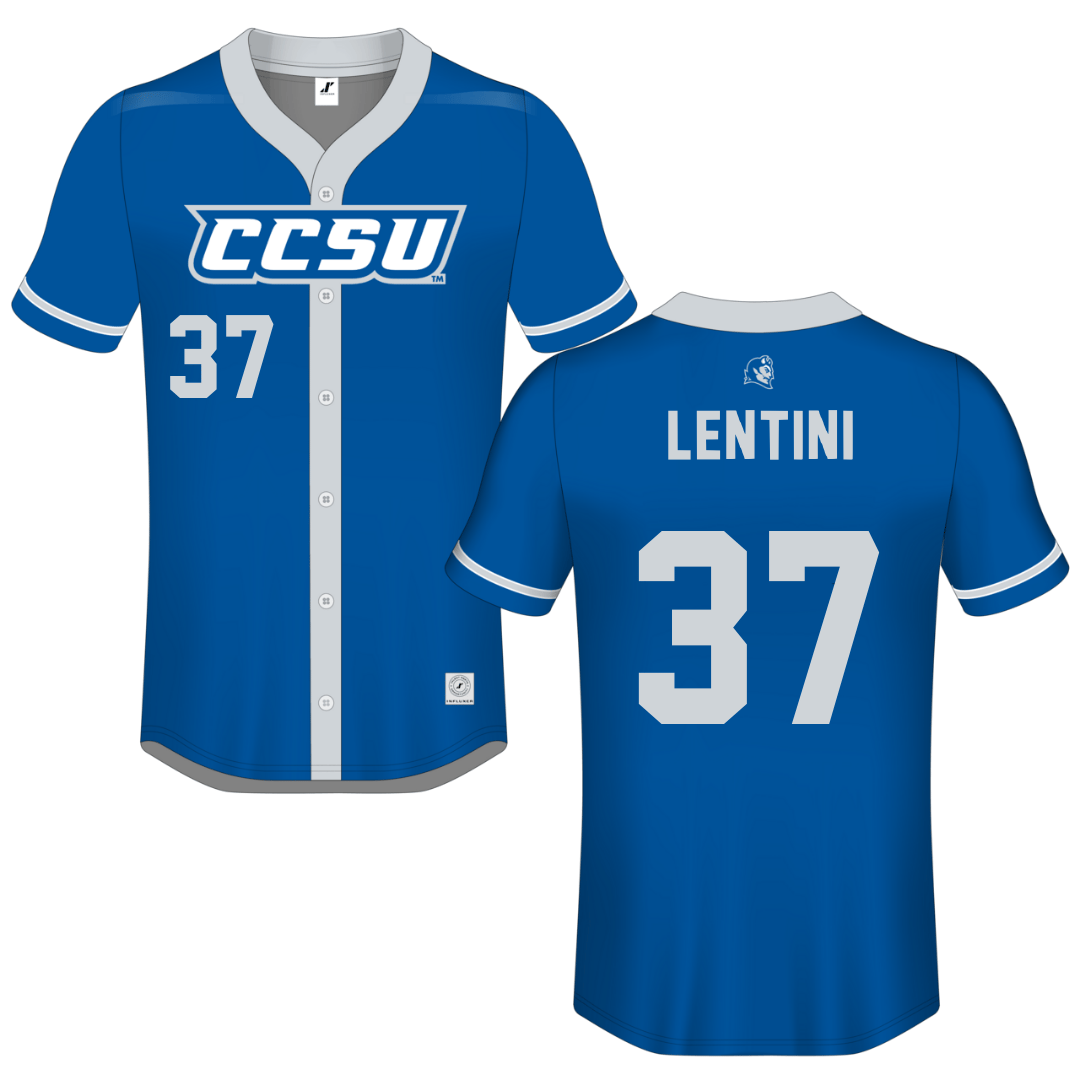 Central Connecticut State University Blue Button-Down Jersey - #37 Carson Lentini