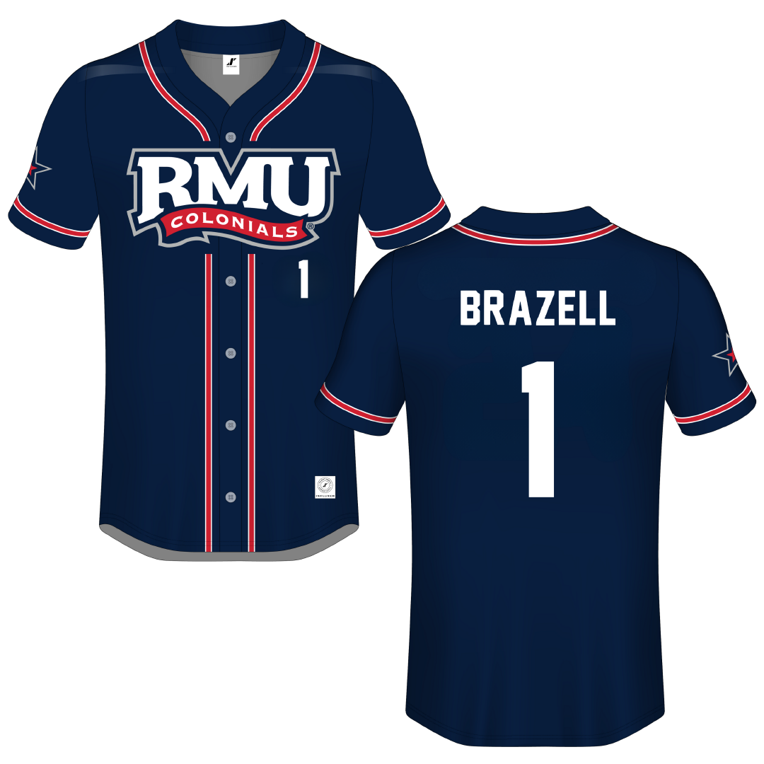 Robert Morris University Navy Button-Down Jersey - #1 Brady Brazell