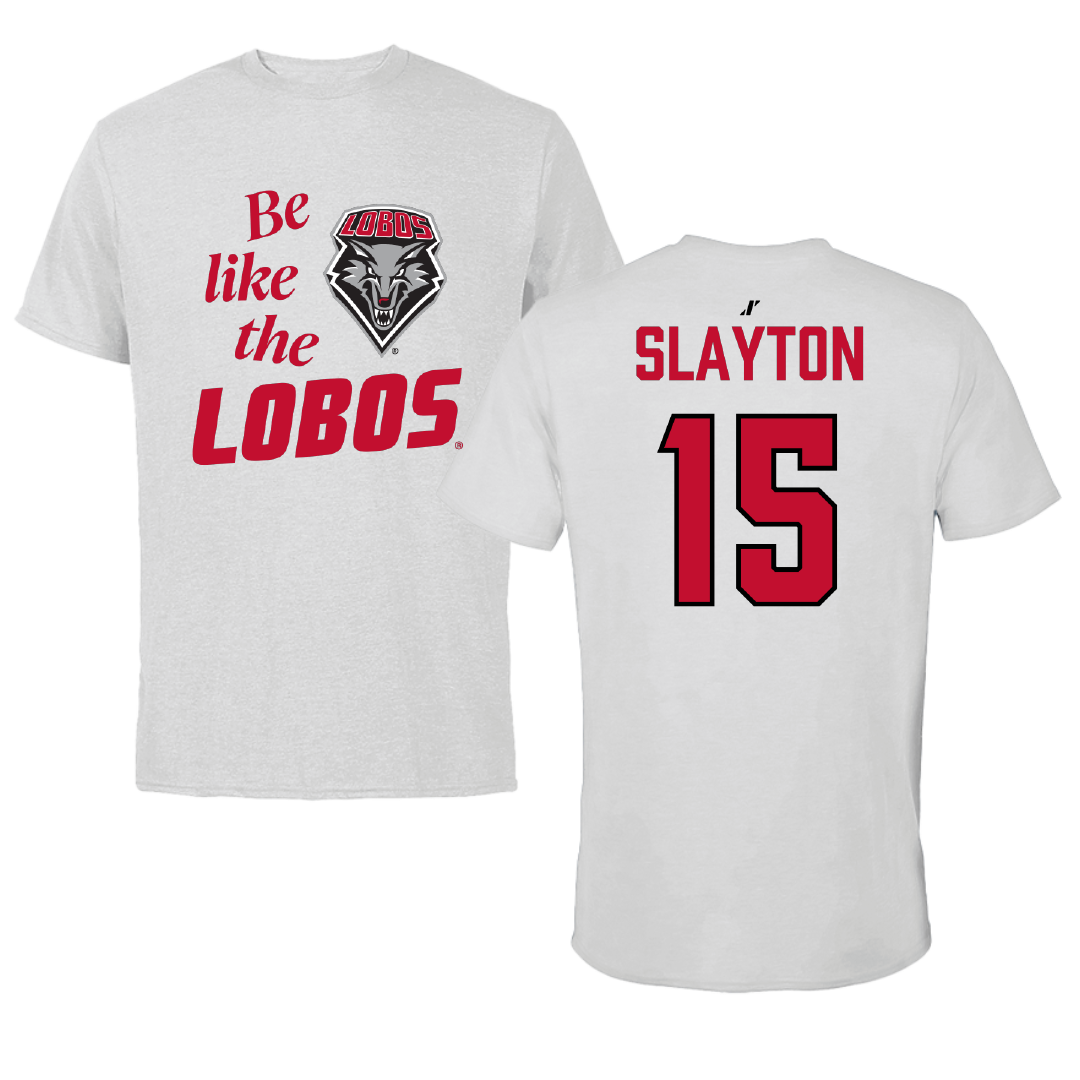 University of New Mexico Football Light Gray Be Like Us Performance Tee - #15 Xavier Slayton