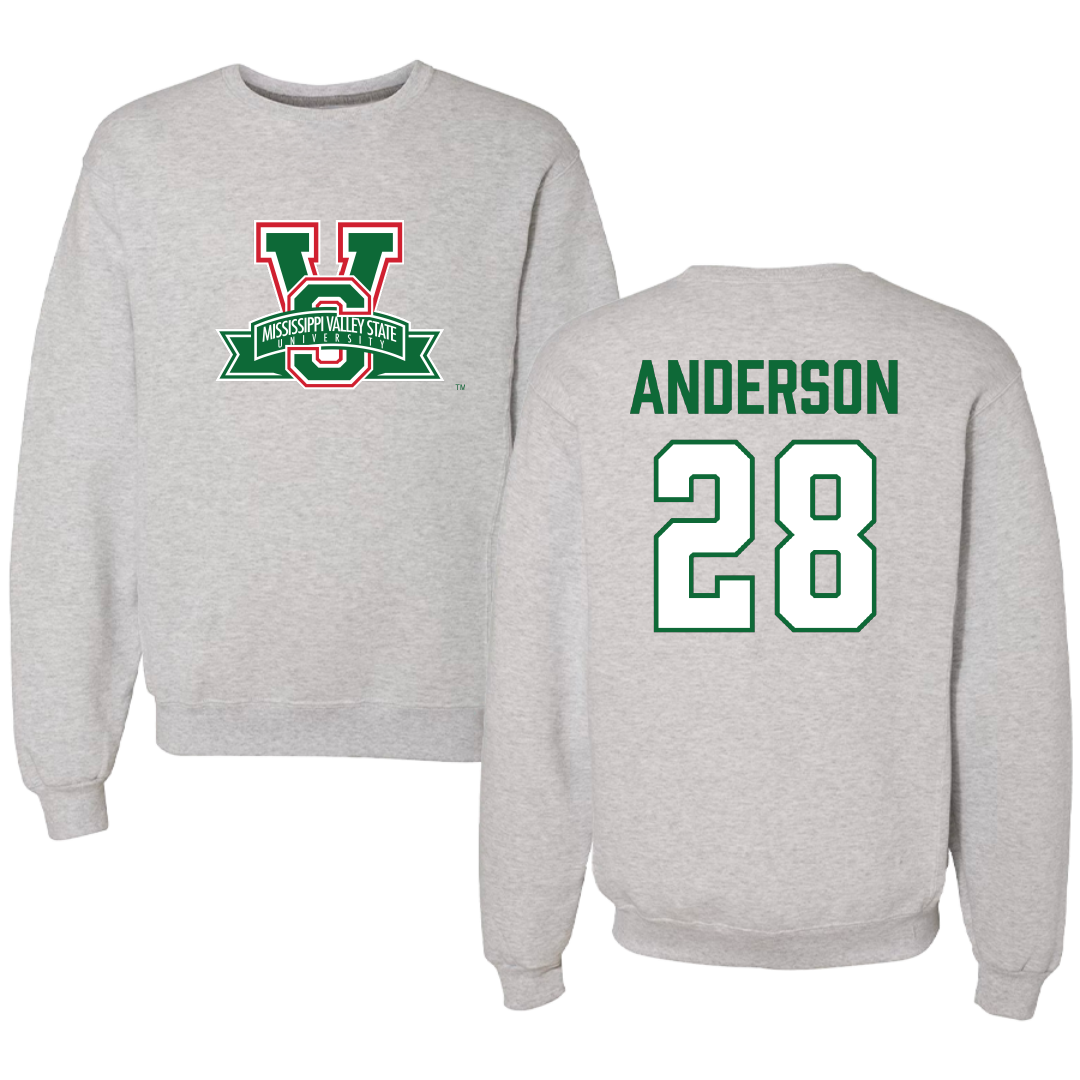 Mississippi Valley State University Football Gray Crewneck - #28 Jordan Anderson