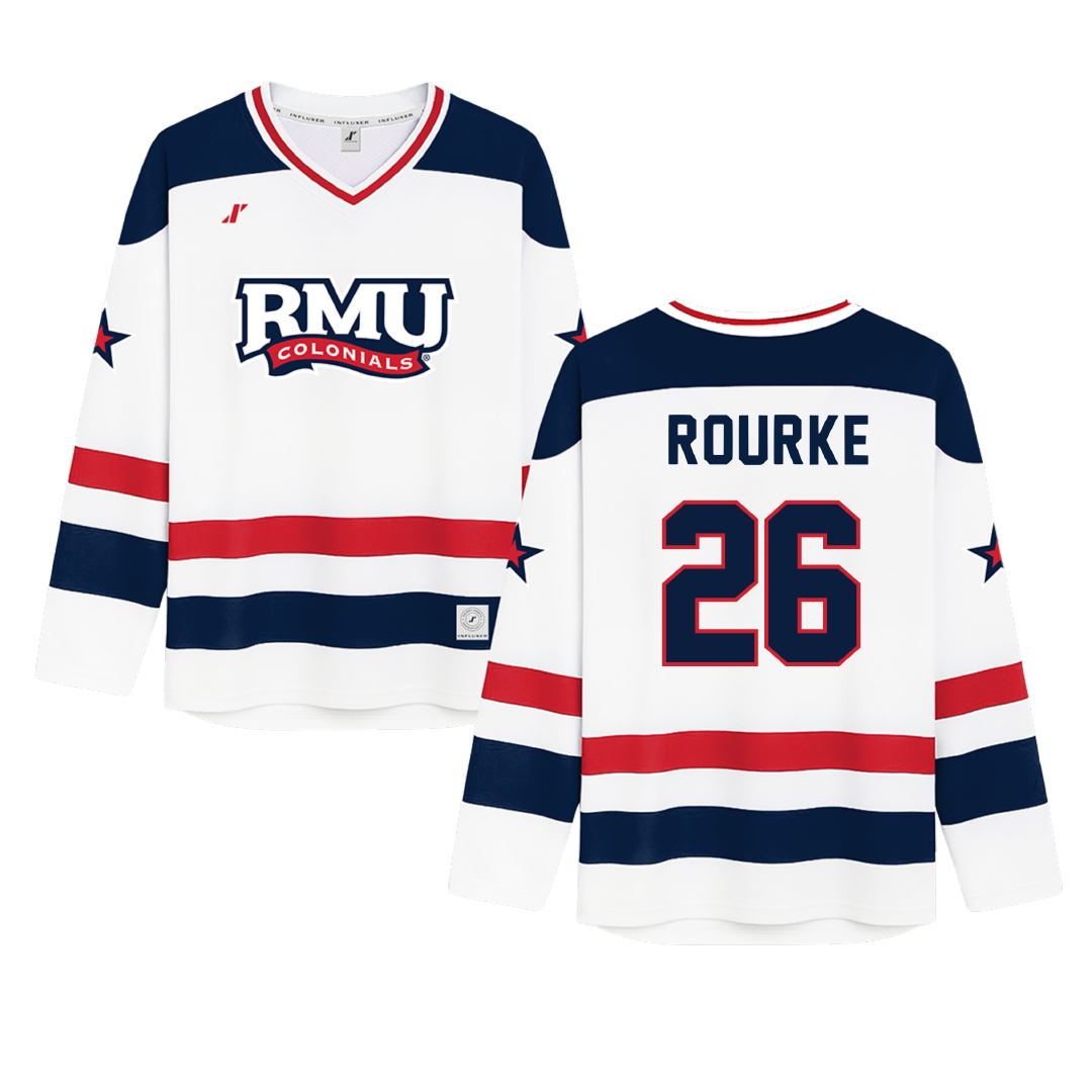 Robert Morris University White Hockey Jersey - #26 Braden Rourke