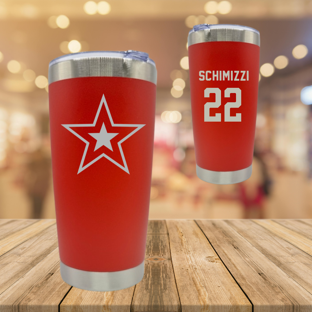 Robert Morris University Ice Hockey Red Stainless Steel Tumbler - #22 Dominic Schimizzi