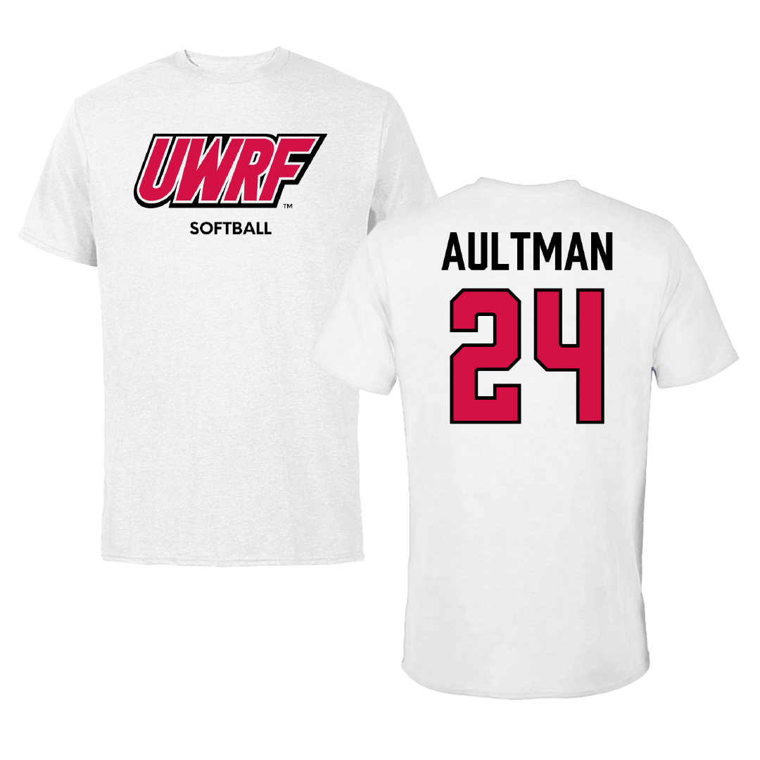 University of Wisconsin-River Falls Softball White Block Performance Tee - #24 Kelly Aultman