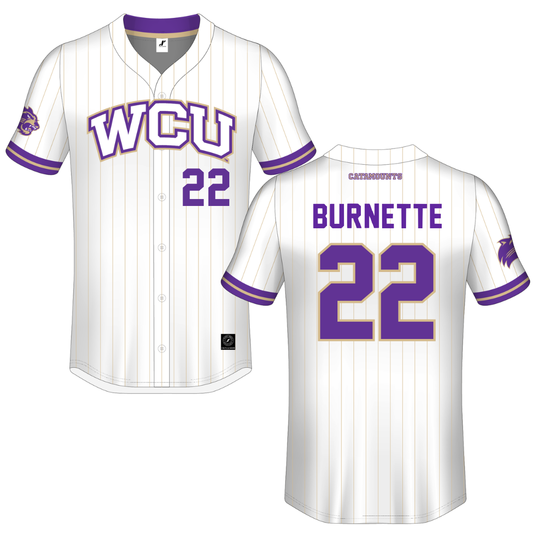 Western Carolina University White Pinstripe Button-Down Jersey - #22 Carter Burnette
