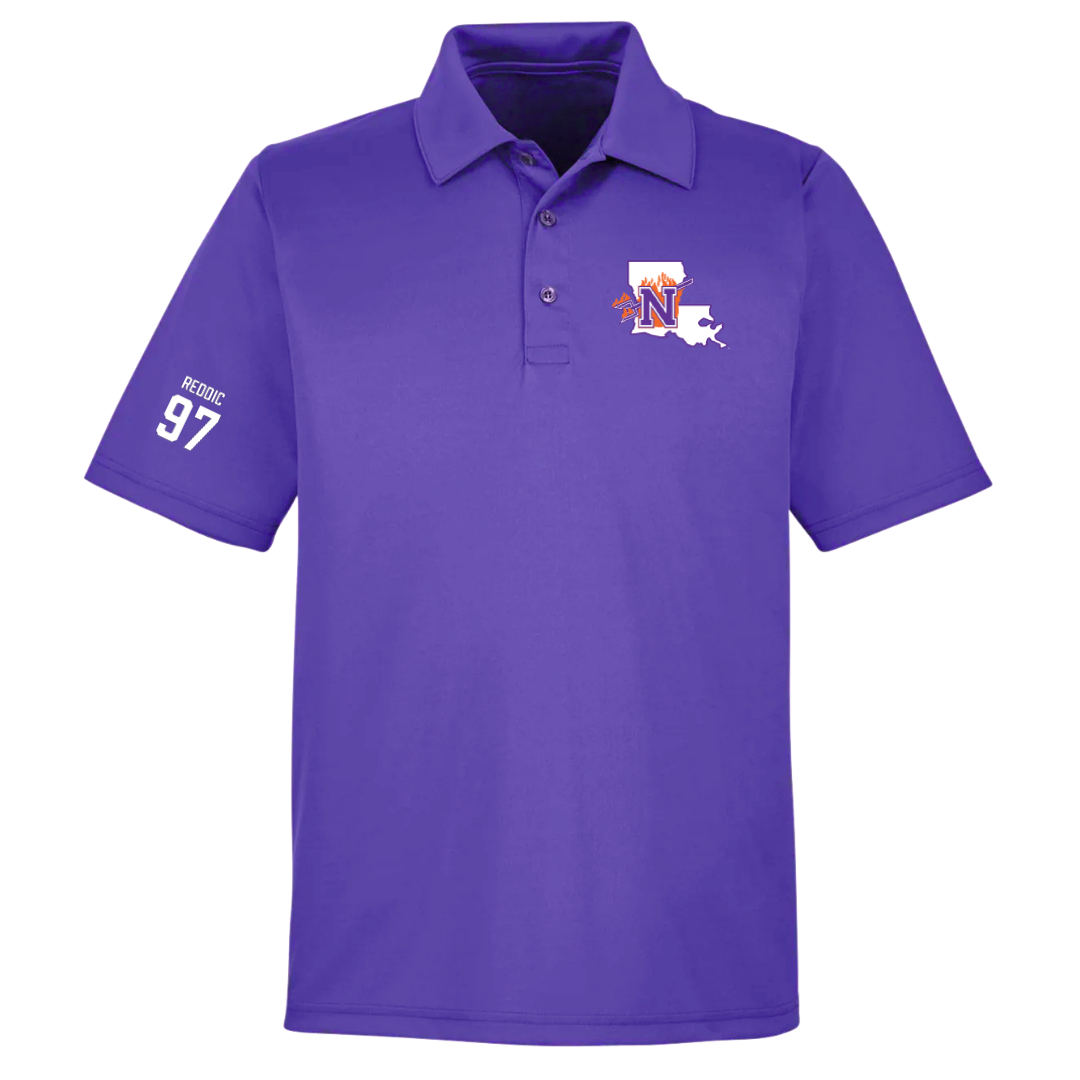 Northwestern State University Football Purple Polo - #97 Brock Reddic