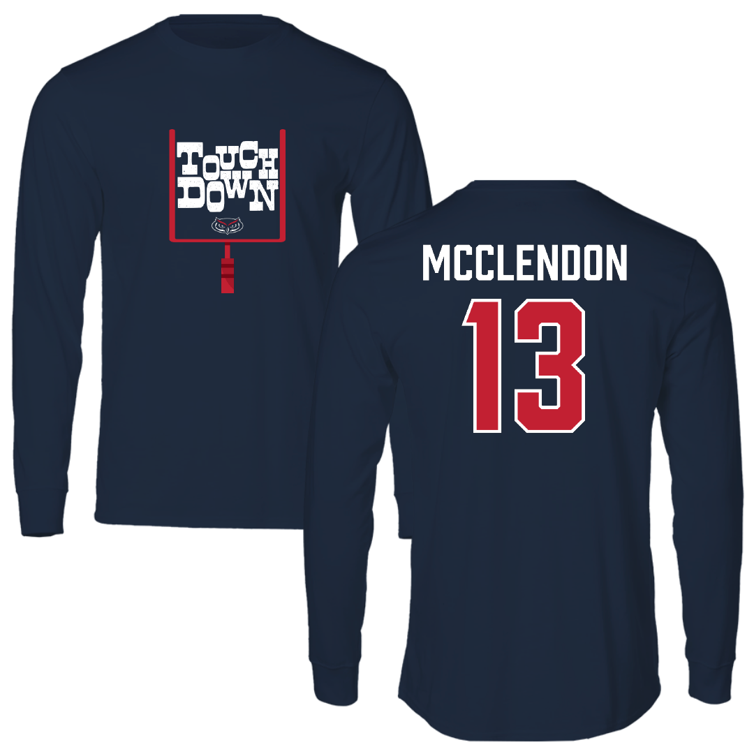 Florida Atlantic University Football Navy Touchdown Performance Long Sleeve - #13 Darius McClendon