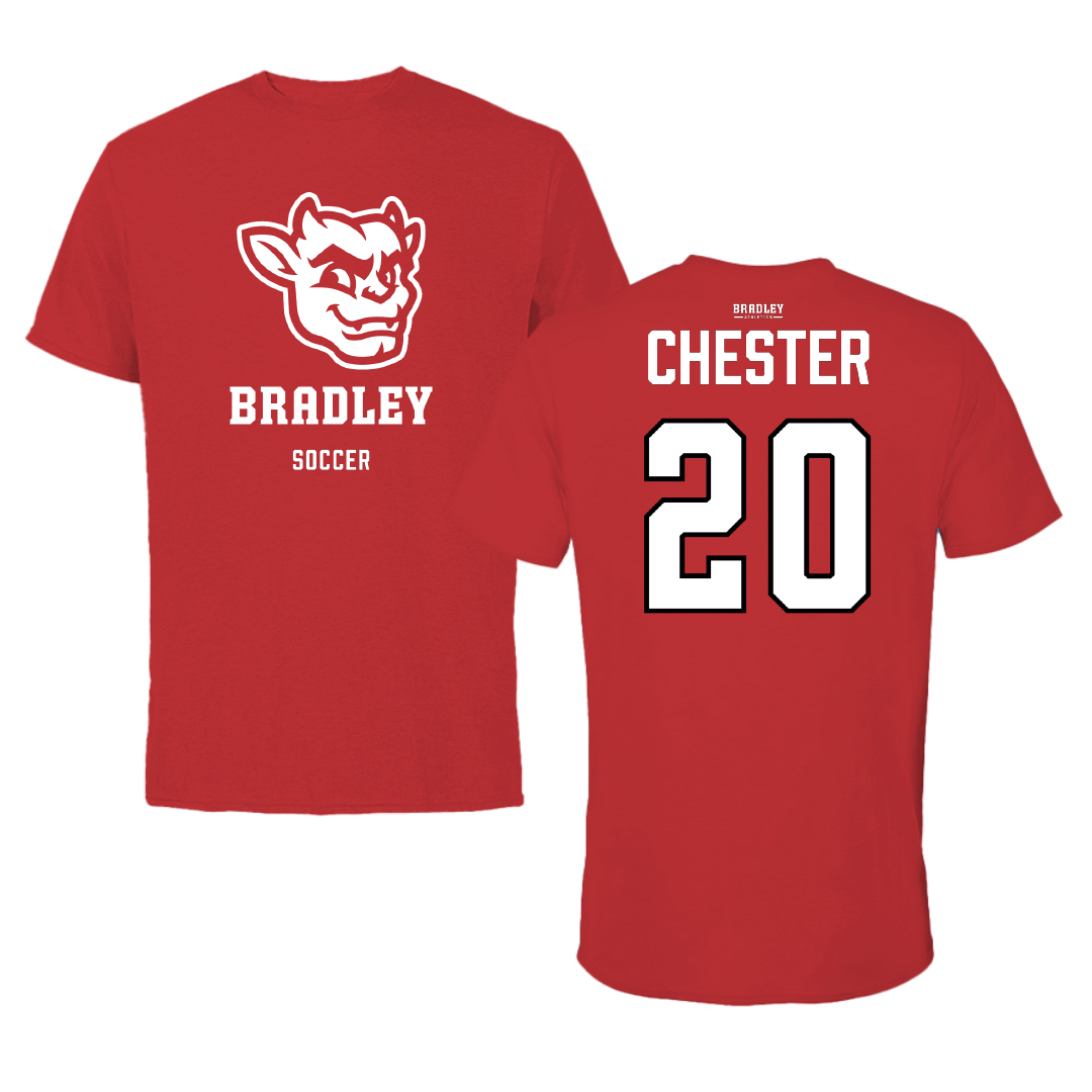 Bradley University Soccer (M) Red Mascot Performance Tee - #20 Connor Chester