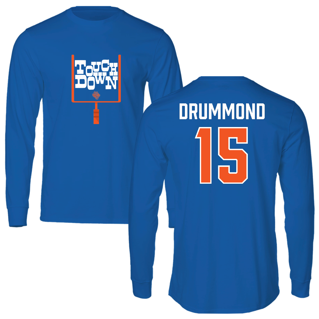Savannah State University Football Blue Touchdown Performance Long Sleeve - #15 Kelvin Drummond