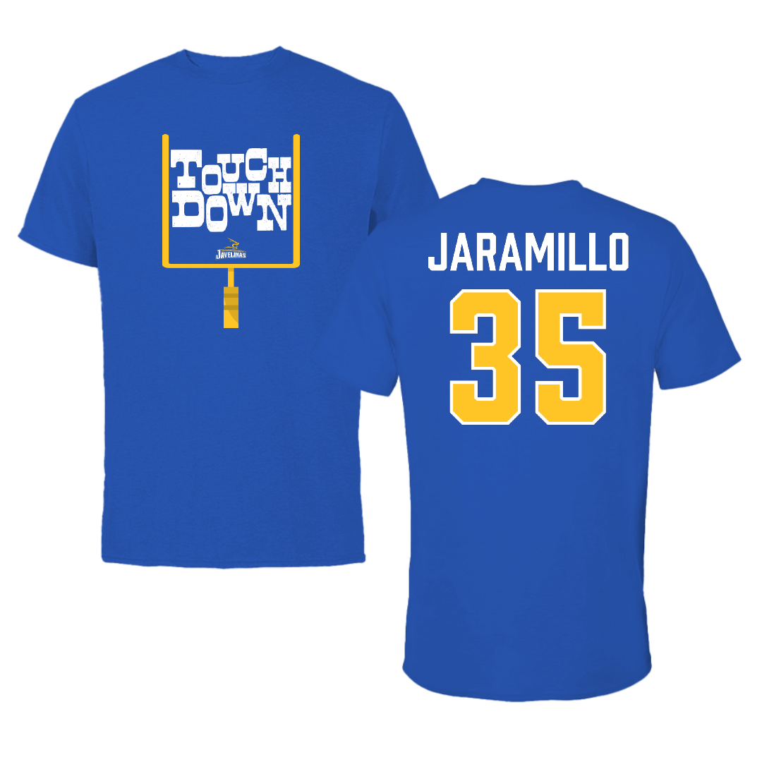 Texas A&M University-Kingsville Football Blue Touchdown Performance Tee - #35 Luis Jaramillo