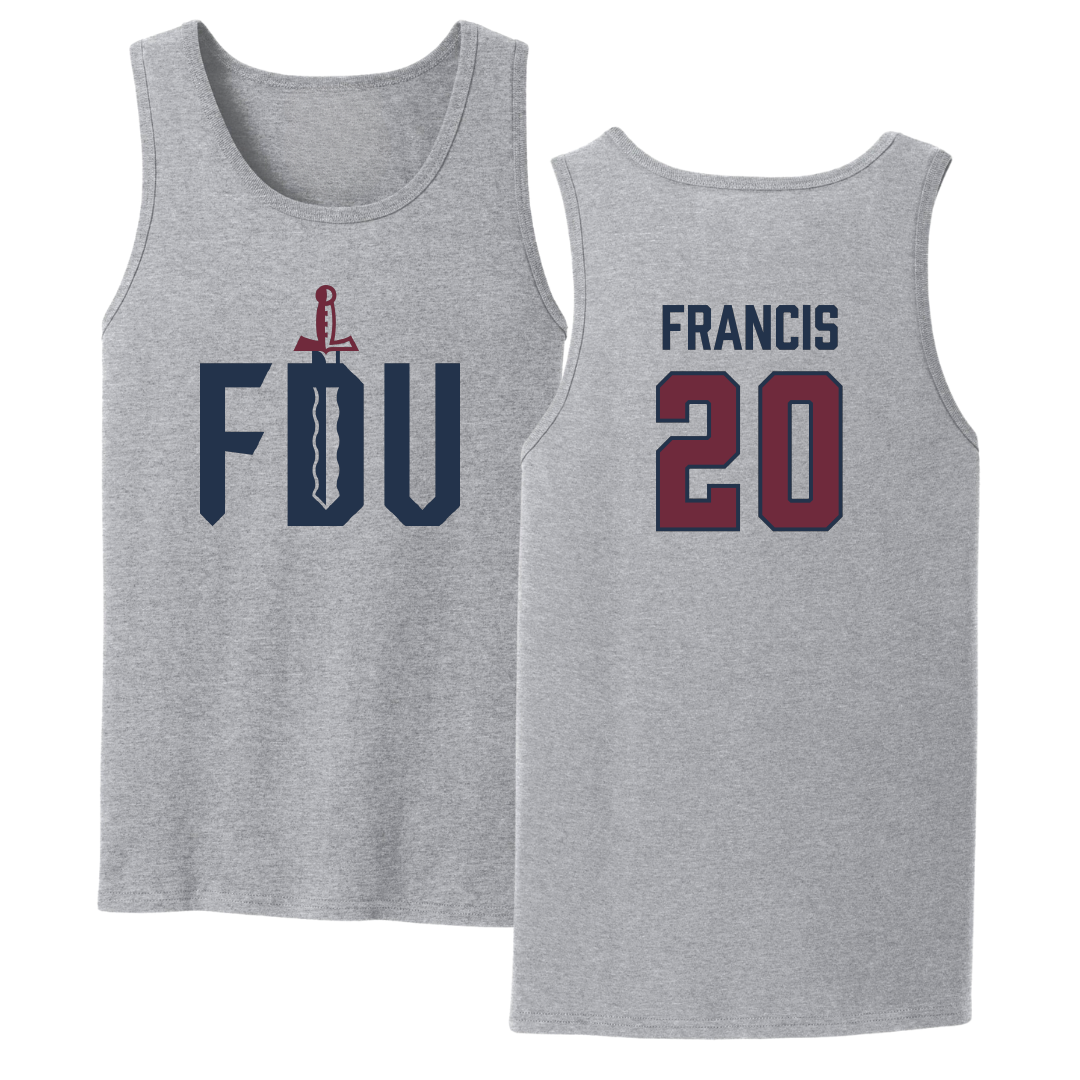 Fairleigh Dickinson University-Metropolitan Campus Basketball Sport Gray Tank Top - #20 Davin Francis