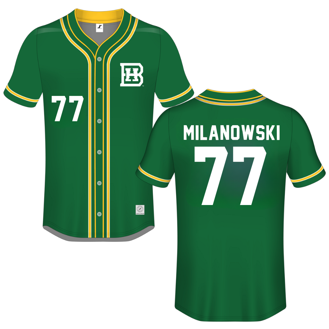 Black Hills State University Green Button-Down Jersey - #77 Delaney Milanowski