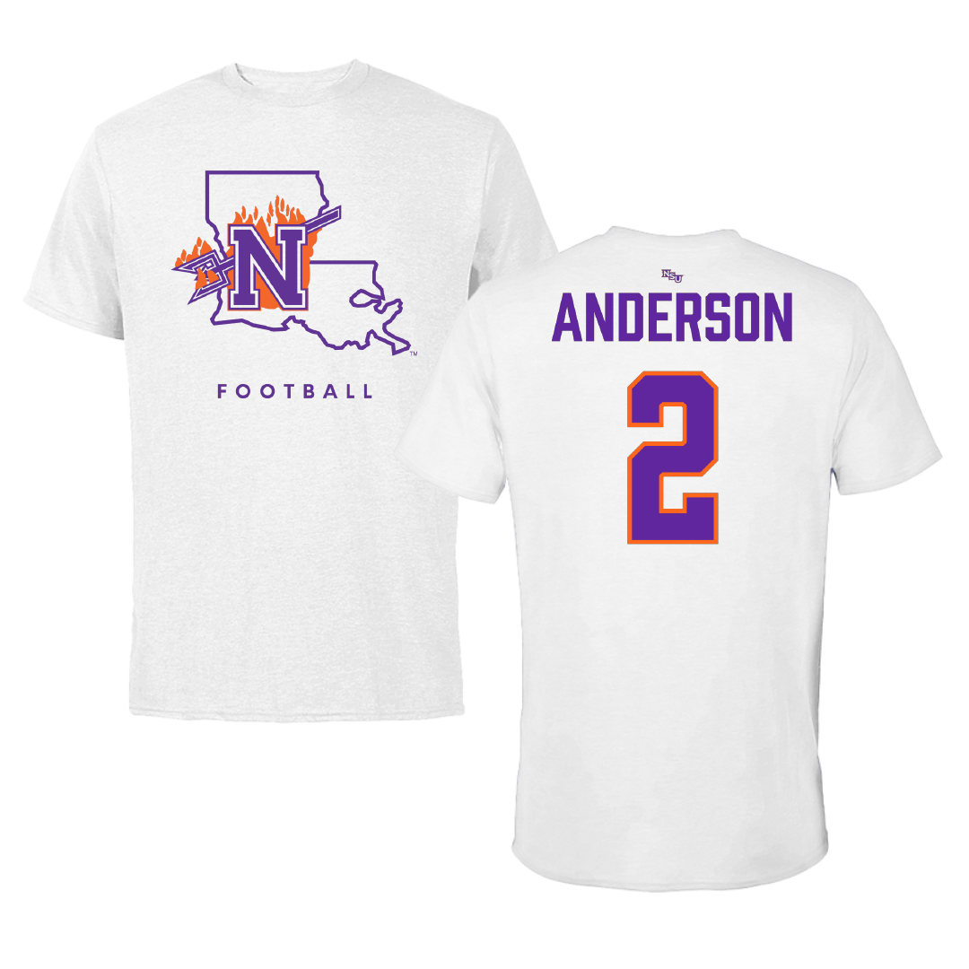 Northwestern State University Football White Performance Tee - #2 Eli Anderson