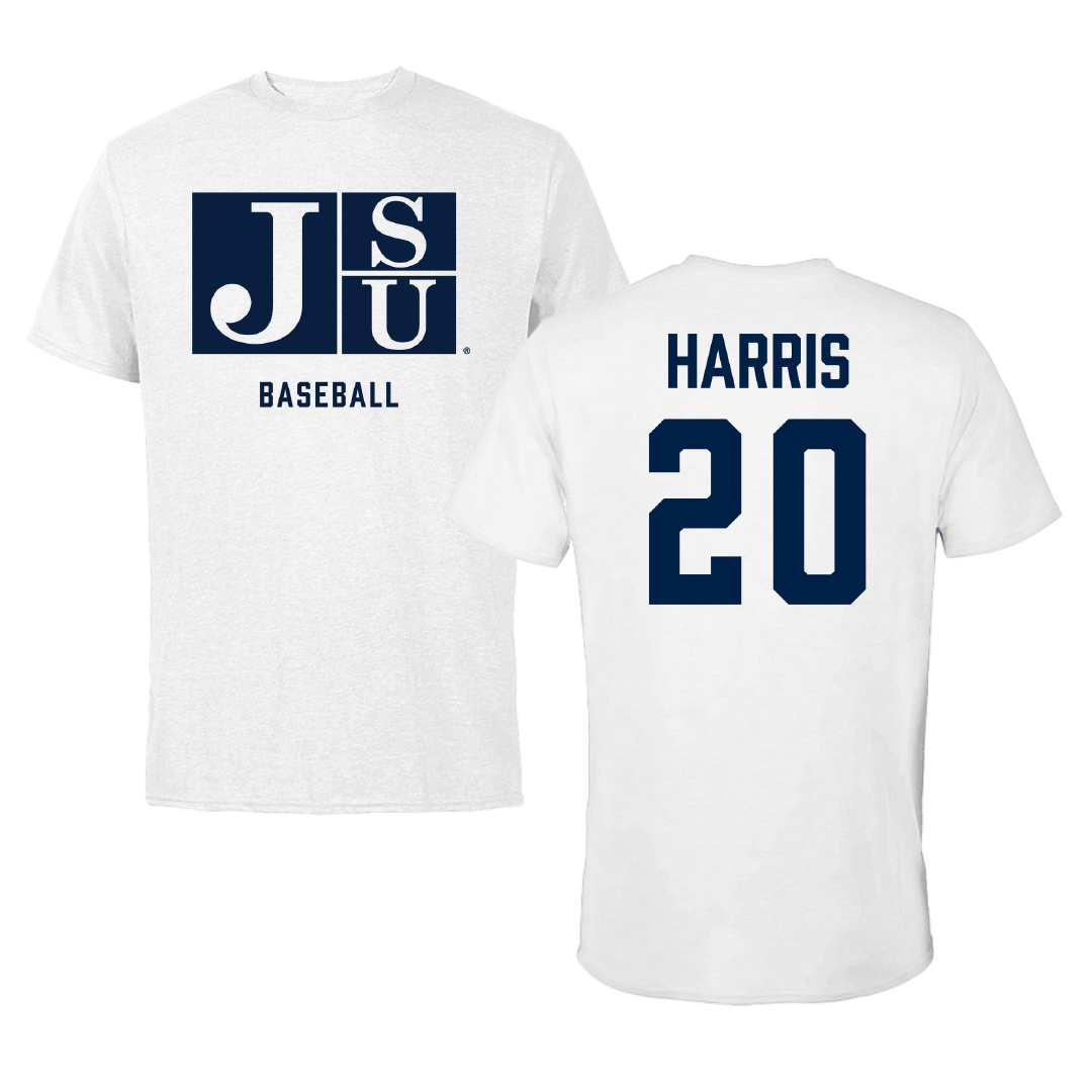 Jackson State University Baseball White Tee - #20 Shemar Harris