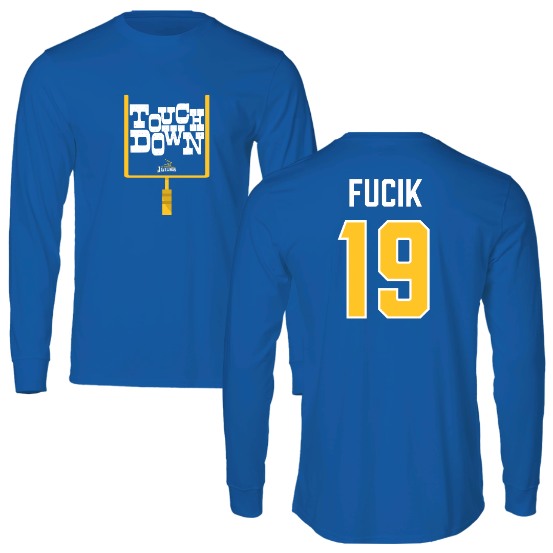 Texas A&M University-Kingsville Football Blue Touchdown Performance Long Sleeve - #19 Bryce Fucik