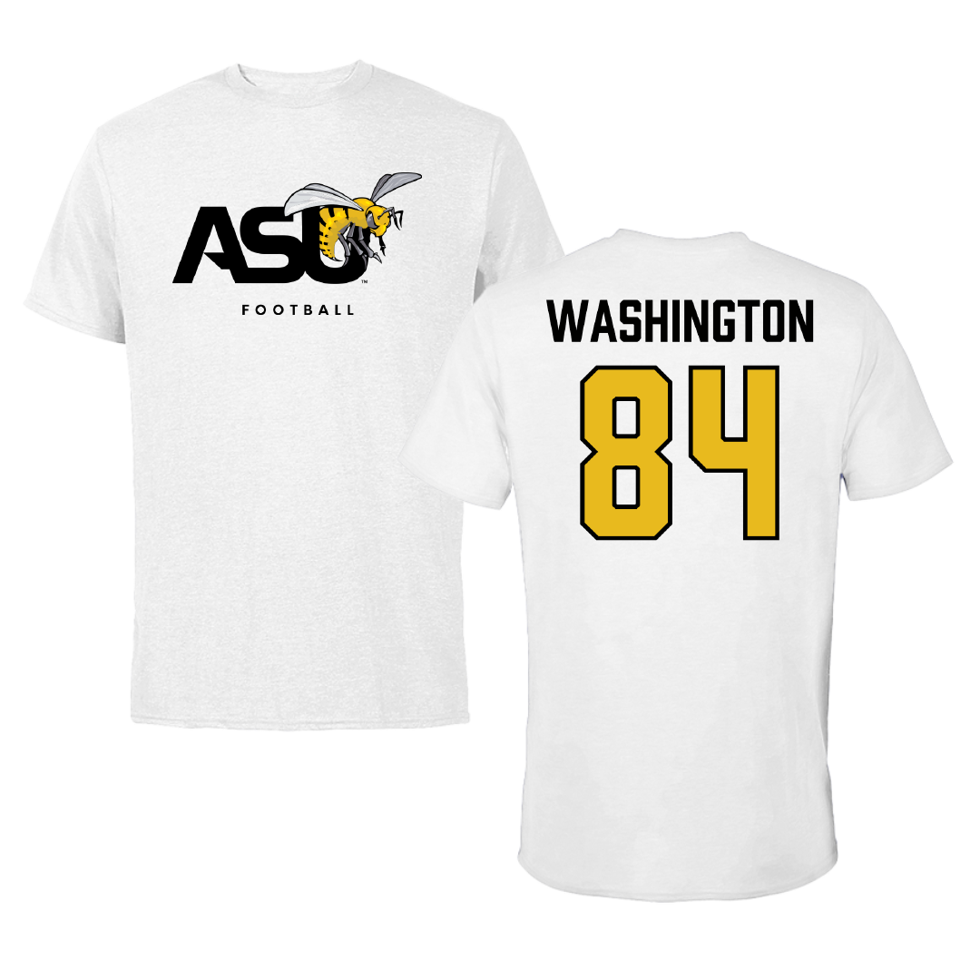 Alabama State University Football White ASU Performance Tee - #84 Joshua Washington