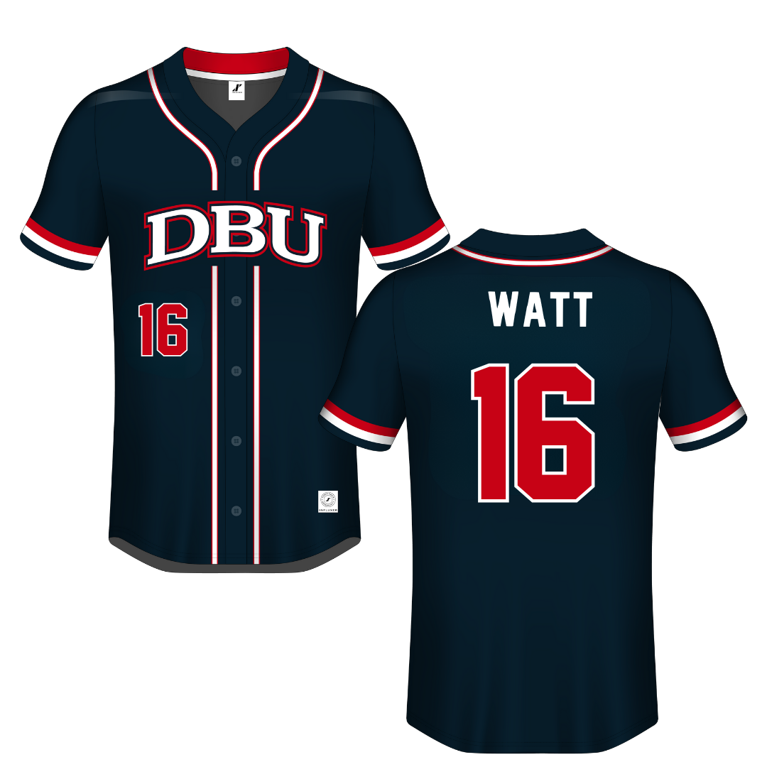 Dallas Baptist University Navy Button-Down Jersey - #16 Liam Watt