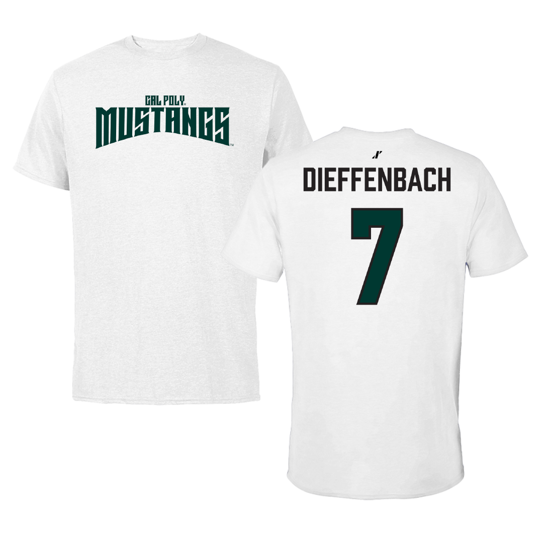 Cal Poly Football White Classic Performance Tee - #7 Ty Dieffenbach