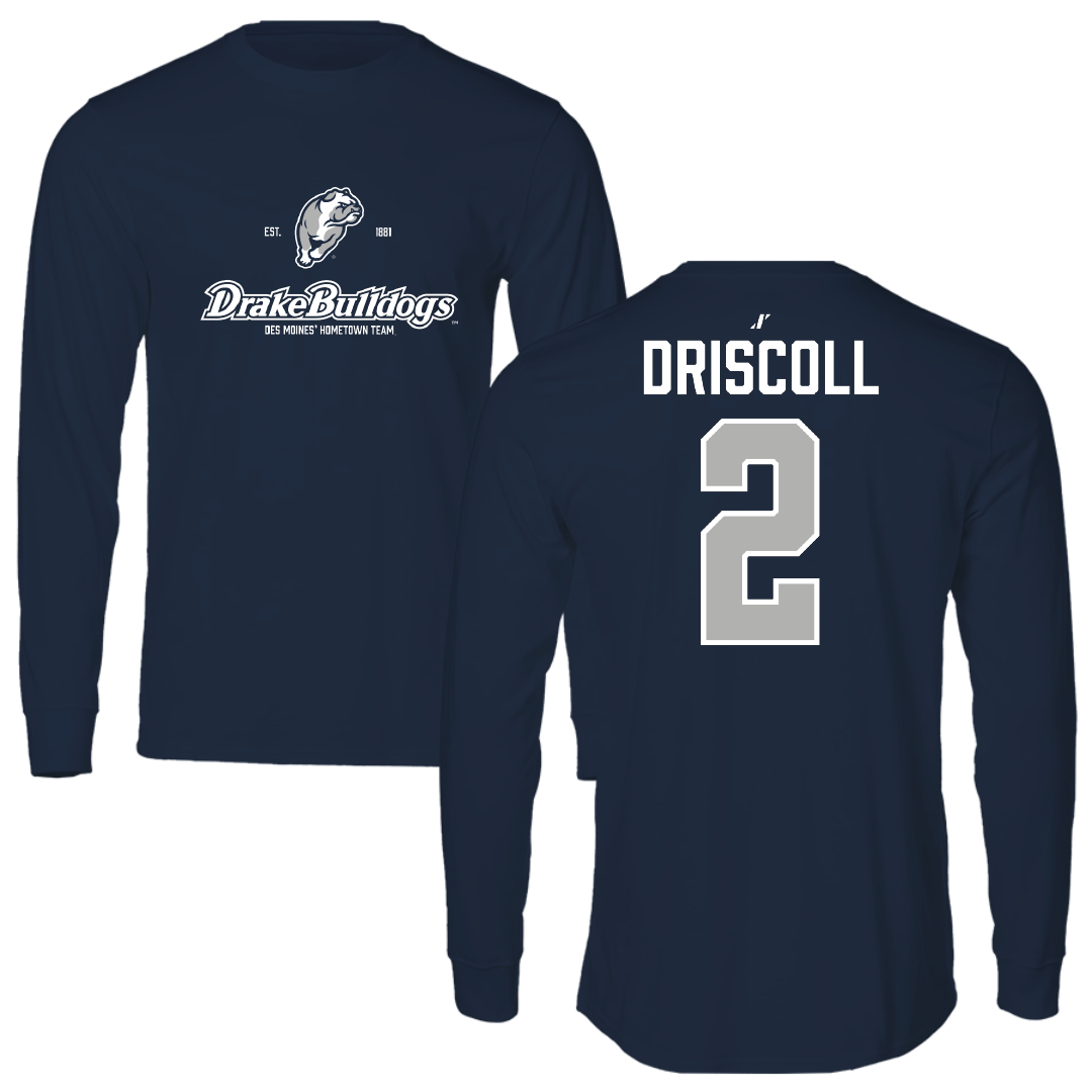 Drake University Softball Navy General Performance Long Sleeve - #2 Peyton Driscoll