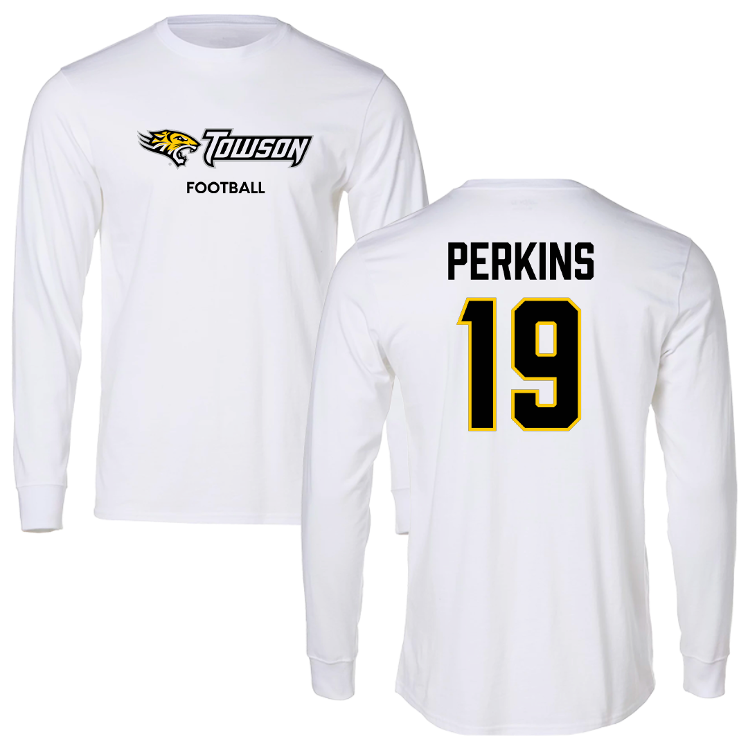 Towson University Football White Long Sleeve - #19 Zay Perkins
