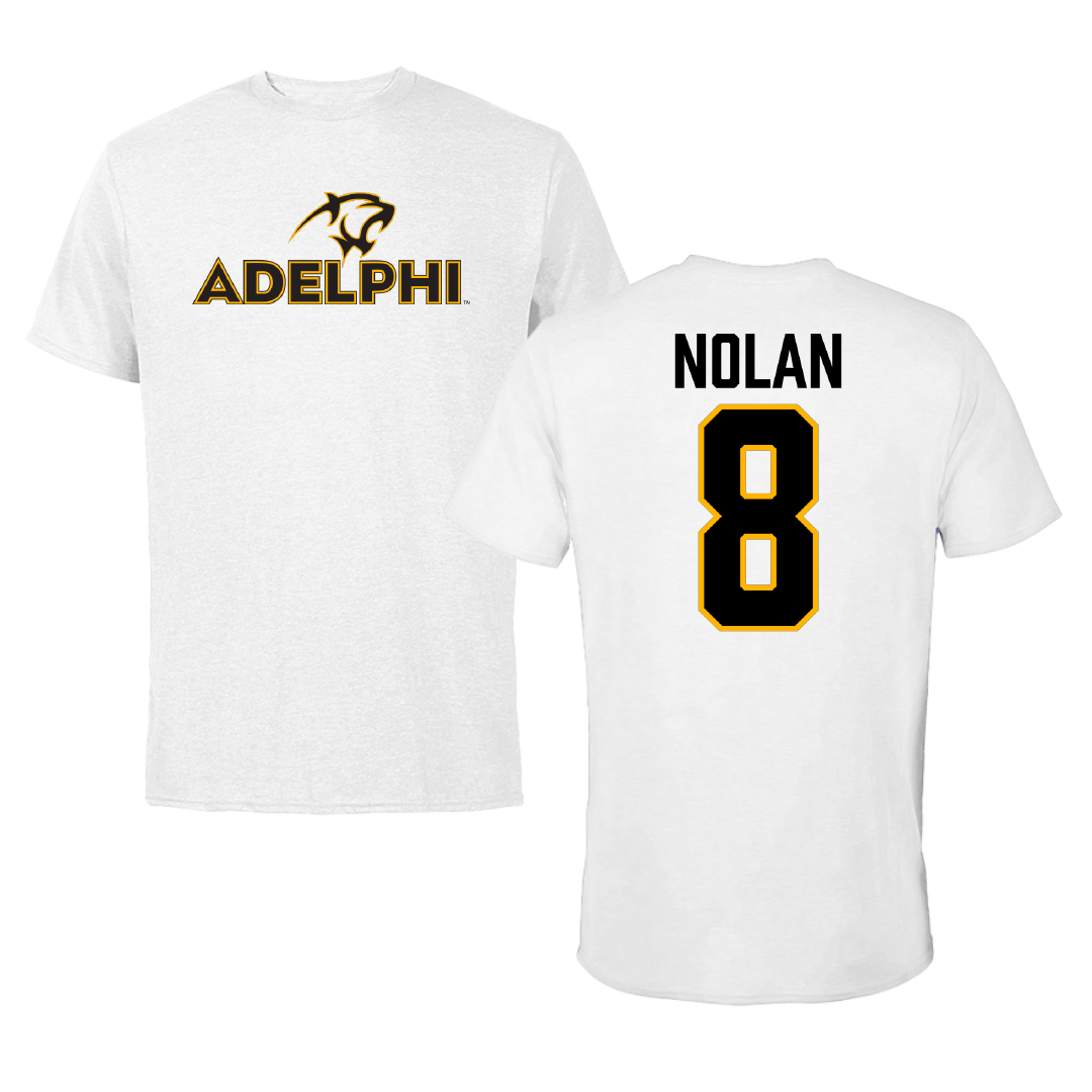 Adelphi University Soccer White Tee - #8 Sam Nolan