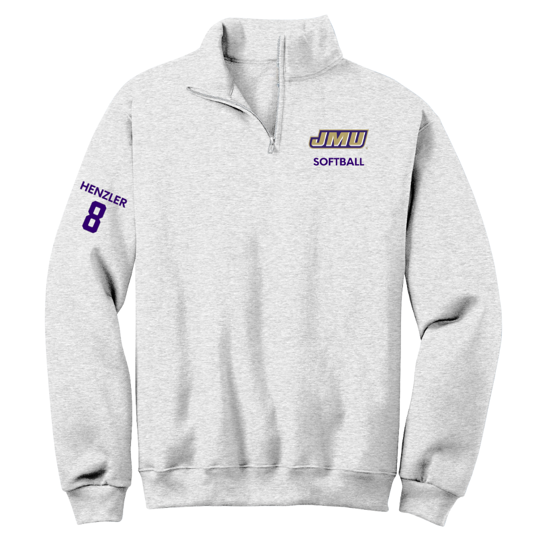 James Madison University Softball Light Gray Quarter-Zip - #8 Bella Henzler